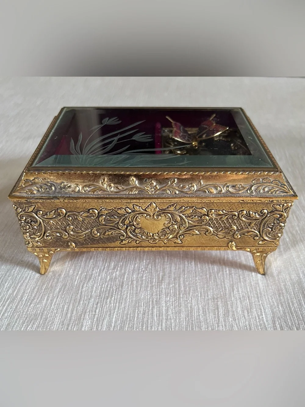 VTG Westland Enamel Butterfly Automaton Musical Jewelry Box Plays Memory